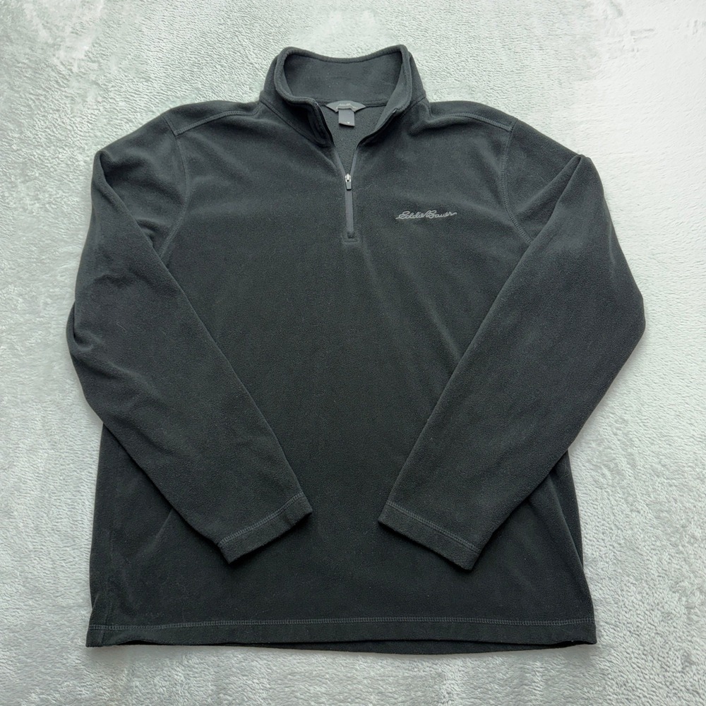 Eddie Bauer Fleece Pullover Mens Size M Quarter Zip Black Long Sleeve Layering
